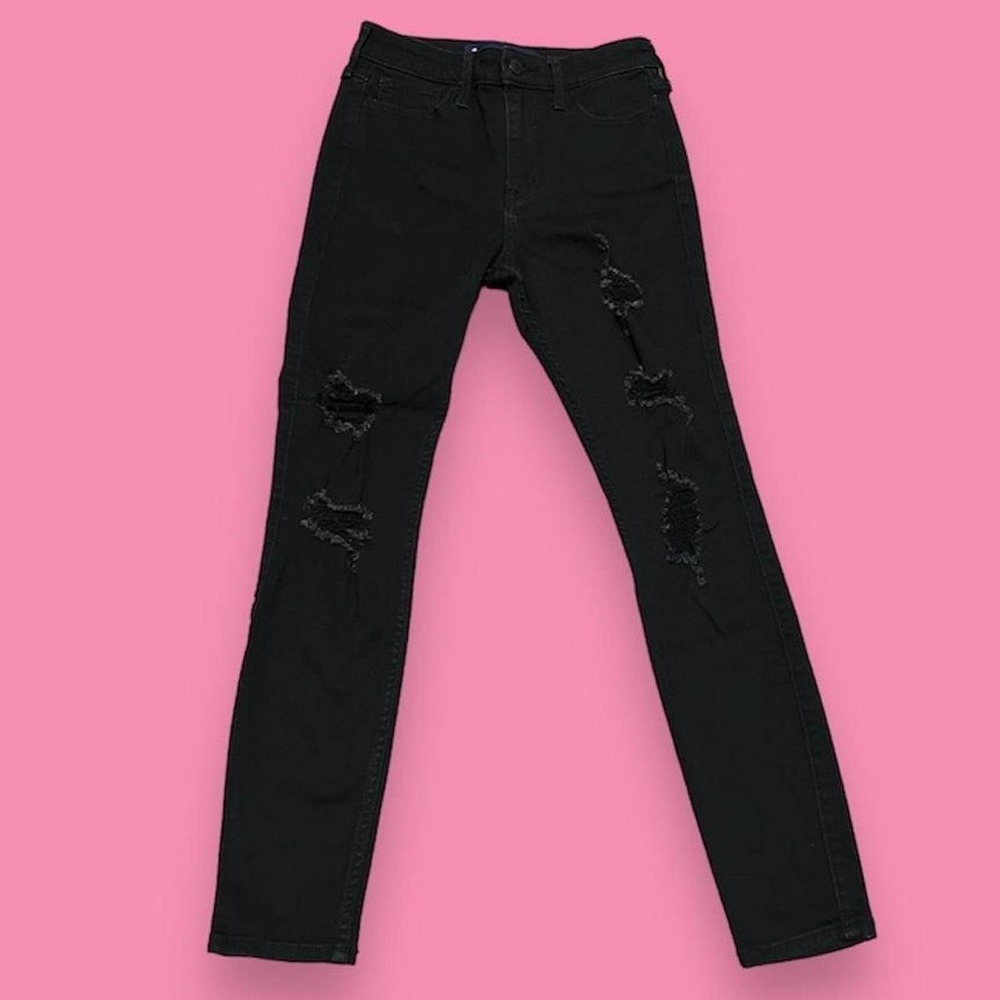 Hollister High-rise Crop Super Skinny Black Distressed Ripped Jeans Size 1